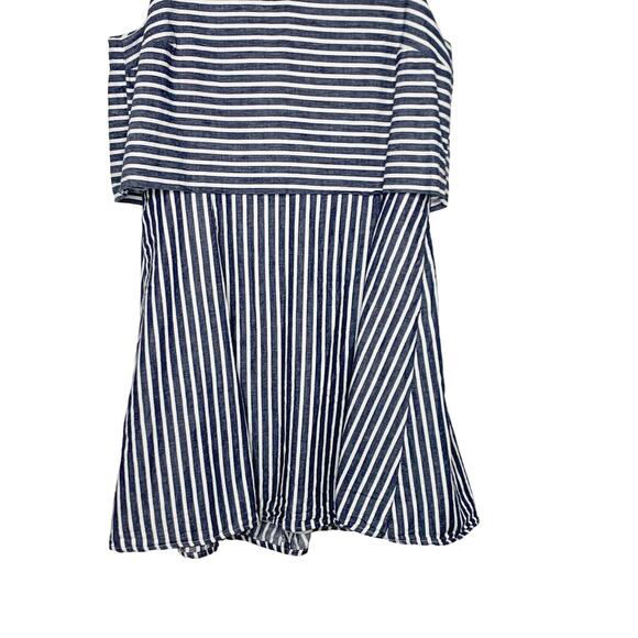 1. STATE Striped Linen Cotton Popover Fit & Flare Mini Dress Navy White Size L - Picture 6 of 7